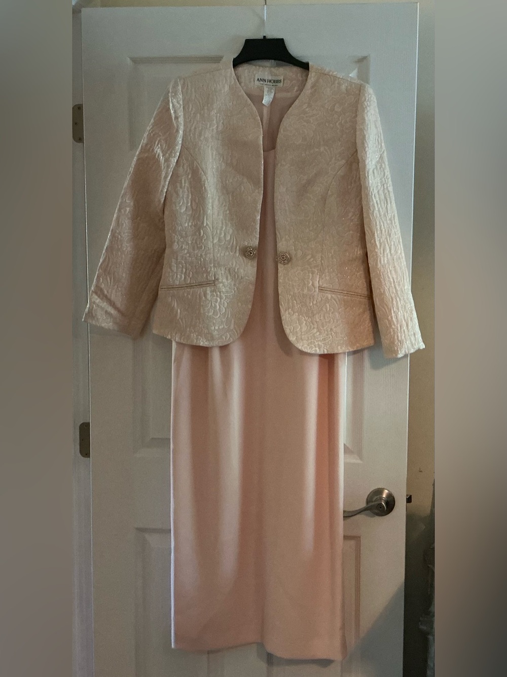 Anne Hobbs Champagne Pink Formal Dress with floral evening jacket